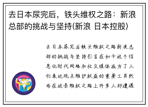 去日本尿完后，铁头维权之路：新浪总部的挑战与坚持(新浪 日本控股)