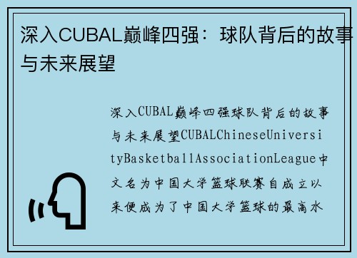 深入CUBAL巅峰四强：球队背后的故事与未来展望