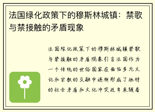 法国绿化政策下的穆斯林城镇：禁歌与禁接触的矛盾现象