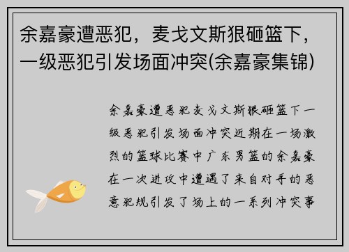 余嘉豪遭恶犯，麦戈文斯狠砸篮下，一级恶犯引发场面冲突(余嘉豪集锦)
