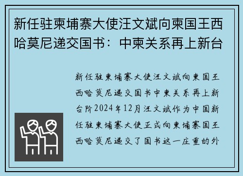 新任驻柬埔寨大使汪文斌向柬国王西哈莫尼递交国书：中柬关系再上新台阶