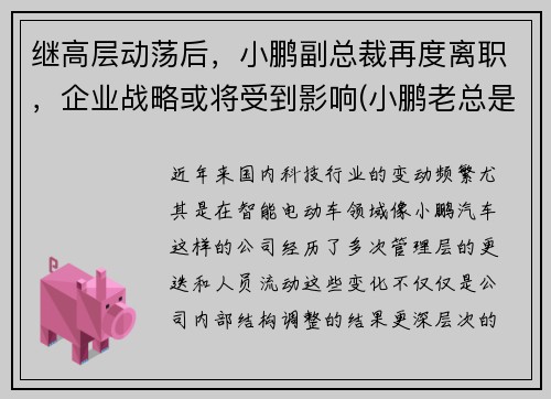 继高层动荡后，小鹏副总裁再度离职，企业战略或将受到影响(小鹏老总是谁)